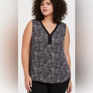 Torrid Black/Gray Sleeveless Lace Georgette Tank Blouse